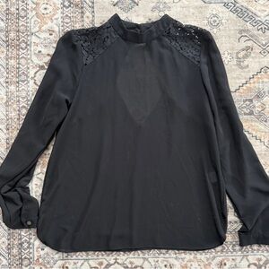 Elegant Sheer Black Women's Top with lace and back cutout